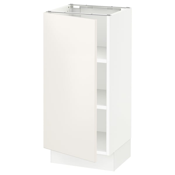 White high-gloss SEKTION kitchen cabinet with adjustable shelves.