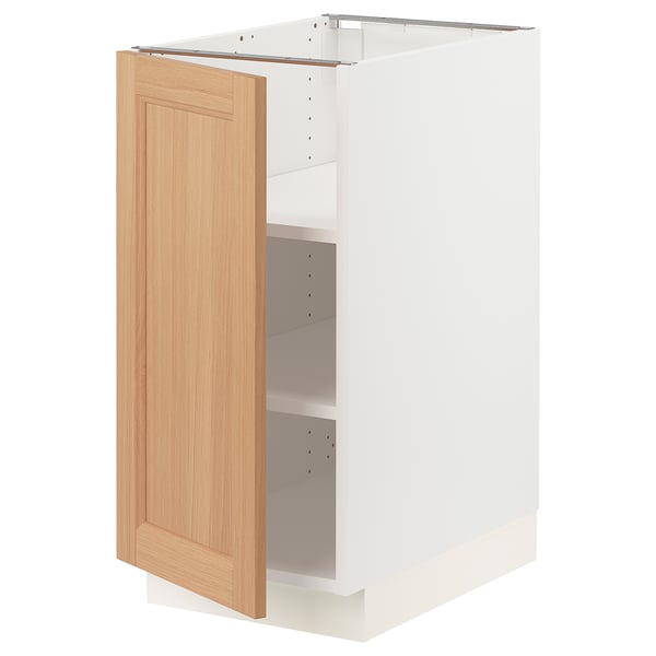 SEKTION white cabinet with oak door and adjustable shelves.