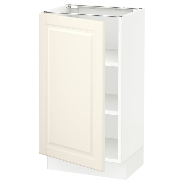 IKEA SEKTION off-white cabinet with bevelled doors, single door, open shelving.
