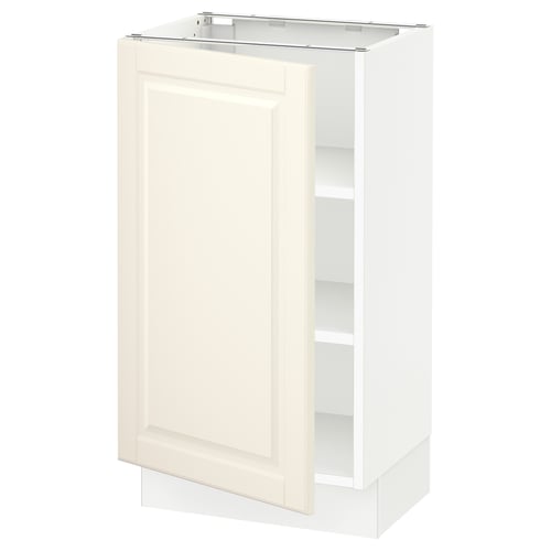 IKEA SEKTION off-white cabinet with bevelled doors, single door, open shelving.