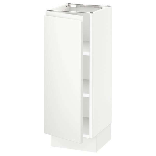 White SEKTION cabinet, modern, glossy, with sleek handle-less doors.