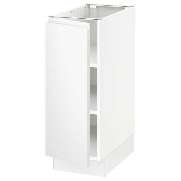 SEKTION matte white kitchen cabinet; rectangle shape, modern minimalist design, adjustable shelves.