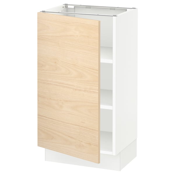 White ikea SEKTION kitchen cabinet with light ash wood door.