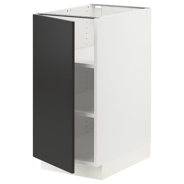 SEKTION kitchen cabinet in white and black. Matt black door with snap hinges, adjustable shelves, sturdy frame.