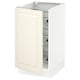 Off-white kitchen cabinet with bevelled door, wire shelves, hinges and dampers, part of the SEKTION system.