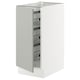 A white SEKTION kitchen cabinet with wire shelves.