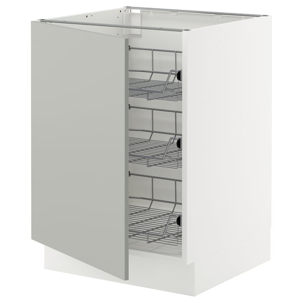 White SEKTION kitchen cabinet with pull-out wire shelves.