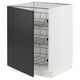 White ikea SEKTION kitchen cabinet with black door and four wire shelves.