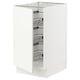 A white SEKTION kitchen cabinet with pull-out wire baskets.