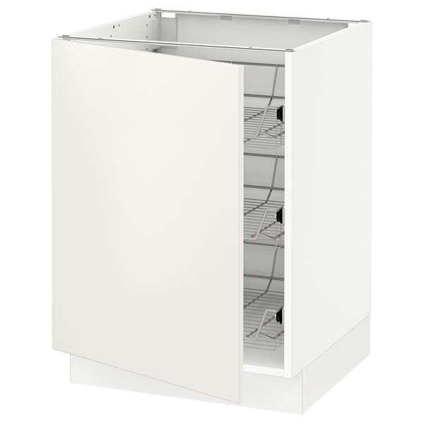 White SEKTION cabinet with wire baskets.