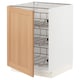A SEKTION kitchen cabinet in white and oak, featuring pull-out wire baskets for storage.