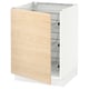 Ikea SEKTION kitchen cabinet with open door, light ash wood fronts, wire shelves.