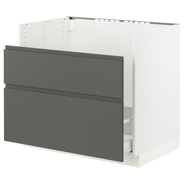 SEKTION kitchen unit in dark grey with two drawers, white frame, modern design.