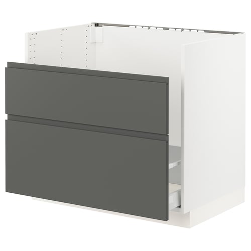 SEKTION kitchen unit in dark grey with two drawers, white frame, modern design.