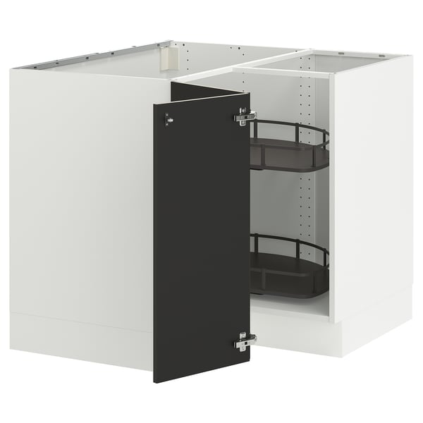 SEKTION kitchen cabinet in white with black door, pull-out shelves.