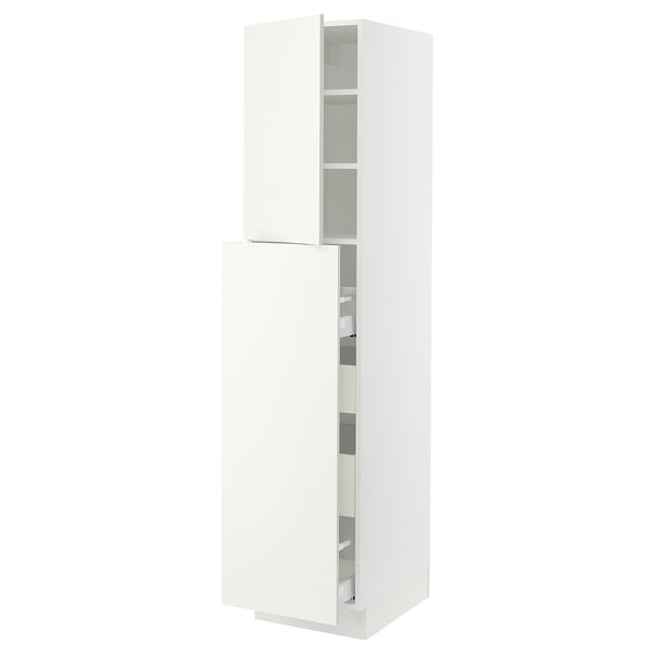 A white SEKTION kitchen cabinet with two doors and inner shelves.