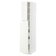 White SEKTION kitchen cabinet, tall with open door, adjustable shelves, sleek design.