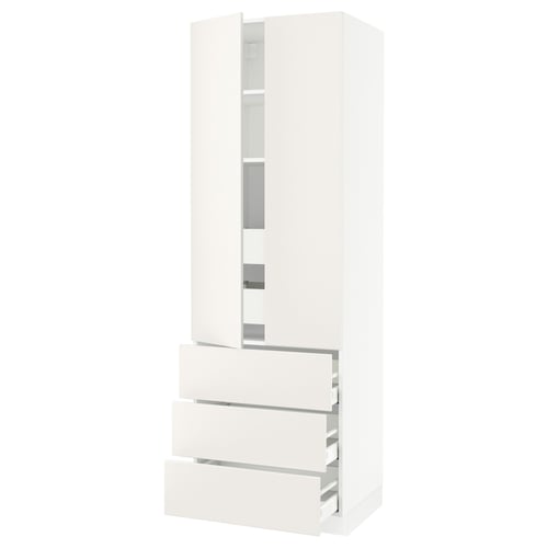 A modern white SEKTION kitchen cabinet with sleek design and multiple drawers.