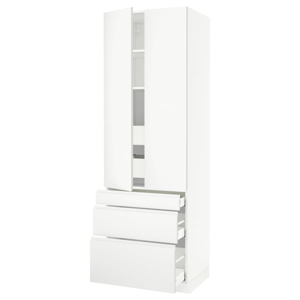 White SEKTION kitchen cabinet, modern design, matte finish, with integrated handles and adjustable shelves.