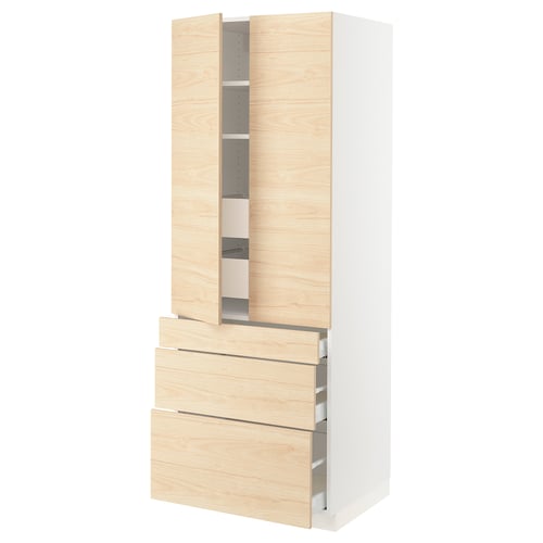 Modern light ash wood kitchen cabinet with adjustable shelves.