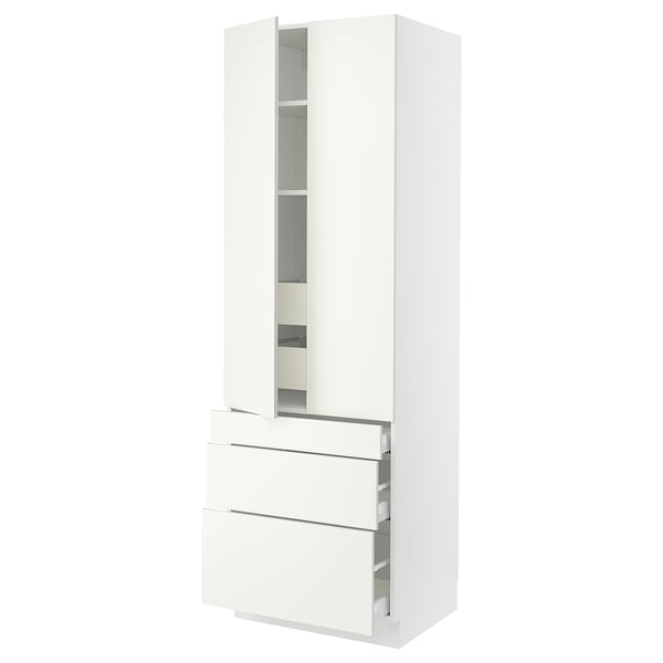 White SEKTION kitchen cabinet, modern design with drawers and shelves.