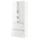 Modern white kitchen cabinet with drawers, glossy finish, vertical shape, sleek design.