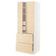 Light wood and white cabinet, modern design, adjustable shelves, soft-close drawer.