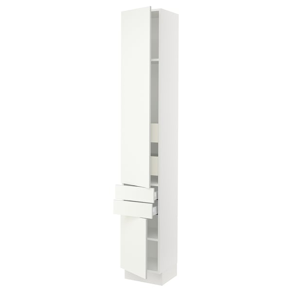 White SEKTION kitchen cabinet, modern design with adjustable shelves and drawers.