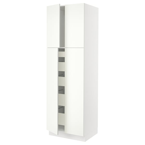 SEKTION white kitchen cabinet with vallstena fronts, tall and rectangular.