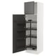 Displays a tall SEKTION kitchen cabinet in white with dark grey pull-out shelves and door. It a sleek, modern design with integrated handles.