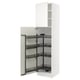 White kitchen cabinet with pull-out shelves.