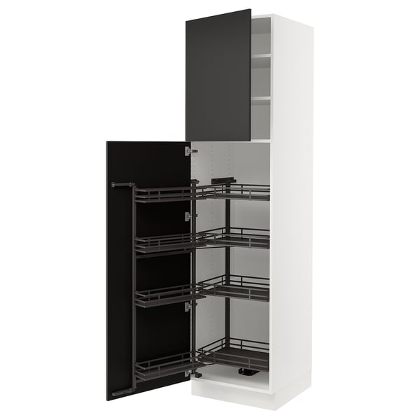Black and white modern SEKTION kitchen cabinet with pull-out shelves.