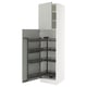 White SEKTION tall kitchen cabinet with black pull-out shelves.