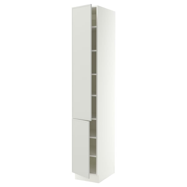 SEKTION High cabinet with shelves/2 doors, white/Aspudden light grey, 38x61x229 cm