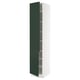 SEKTION kitchen unit in dark green and white, tall and slim with adjustable shelves, modern design.