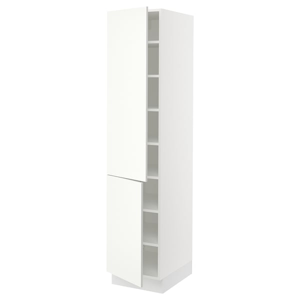 Image depicts a white SEKTION tall cabinet with sleek, modern design and multiple shelves, ideal for kitchen storage.