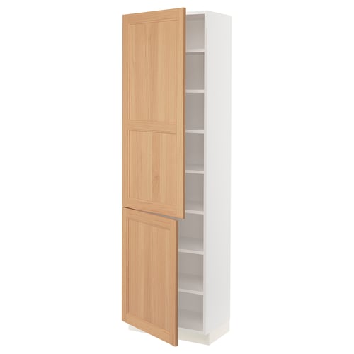 Ikea SEKTION tall wooden cabinet with white shelves.
