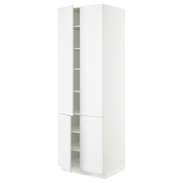 An ikea SEKTION white kitchen cabinet with multiple shelves and a modern, streamlined design.