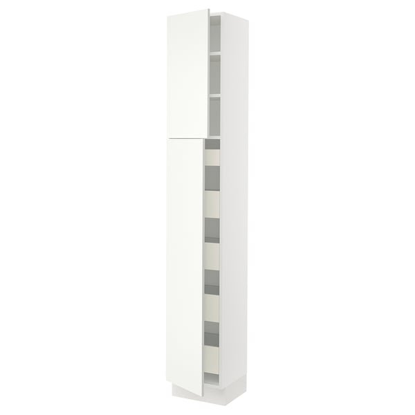 White tall cabinet with 2 adjustable shelves from SEKTION. Sleek, modern design with clean lines.