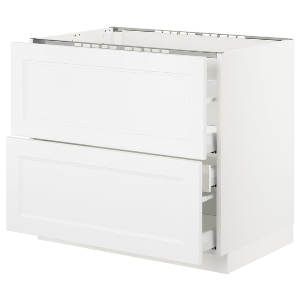 White SEKTION kitchen cabinet with drawers, sleek modern design.