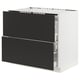 Modern black kitchen cabinet with two drawers, sleek design, sturdy construction.
