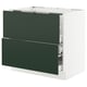 A modern kitchen cabinet system named SEKTION with dark green drawers. It has a sleek, rectangular design and uses durable materials.