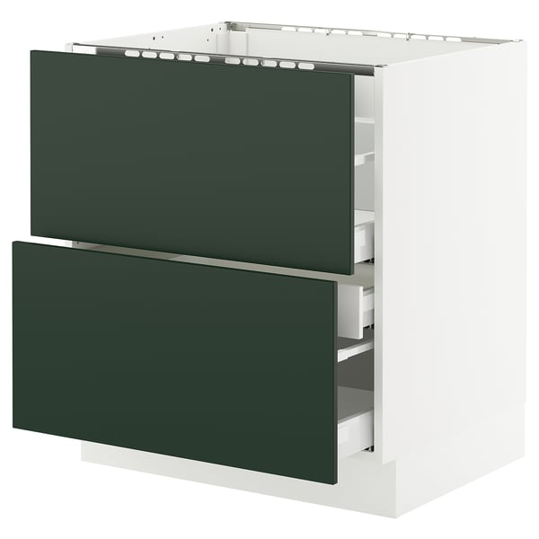 SEKTION kitchen cabinet in white with green drawers, modern design.