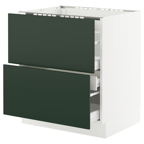 SEKTION kitchen cabinet in white with green drawers, modern design.