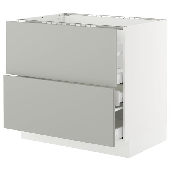 Modern light grey kitchen drawer unit, rectangular shape, minimalist design.