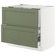 Ikea SEKTION kitchen base with 2 green-gray drawers and white frame.