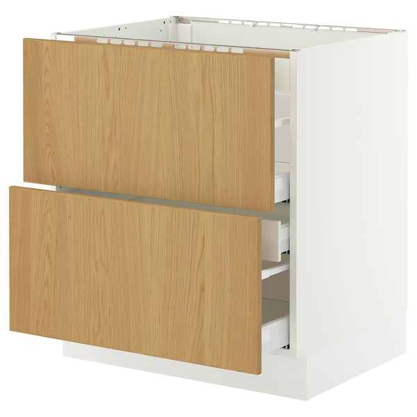 SEKTION kitchen cabinet in white with oak drawers. Smooth, soft-close drawers, sturdy, modern design.