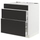 A modern white SEKTION kitchen unit with three black drawers. The unit sleek, matt black drawer fronts, creating a stylish, minimalist look.