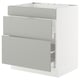 Modern light grey SEKTION kitchen cabinet with three drawers in rectangular shape.