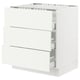 White SEKTION kitchen cabinet in modern design with three drawers, minimalist style, white finish.